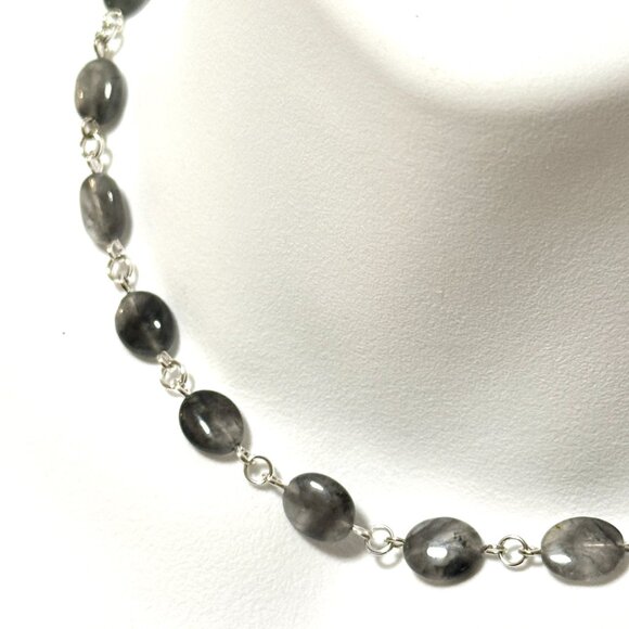 Genuine Grey Tourmalinated Quartz Short Necklace, Gemstone Adjustable Necklace - Picture 5 of 12